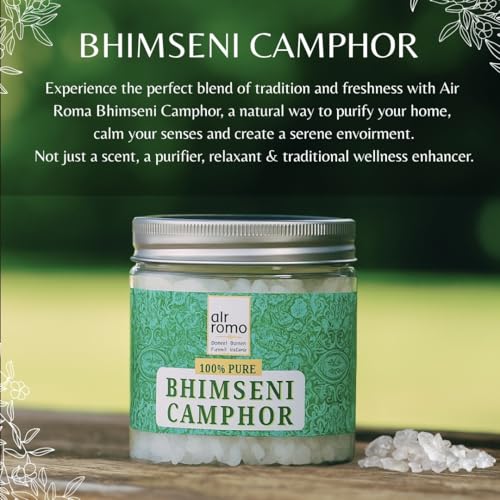 Image of AIR ROMA Bhimseni Original Camphor 100g Jar - Pack of 1 | 100% Pure, Organic, Camphor (Kapur) for Puja, Arti, Meditation, Aromatherapy, Refreshing Fragrance & Neutralizes Negative Energy
