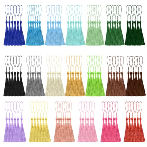 Image of NACHLYNN 120 Pcs Bookmark Tassels Bulk 13cm /5 Inch Silky Handmade Soft Craft Mini Tassels for Jewelry Keychain Making with Loops for Dress Decoration DIY Craft Accessory (20 Colors)