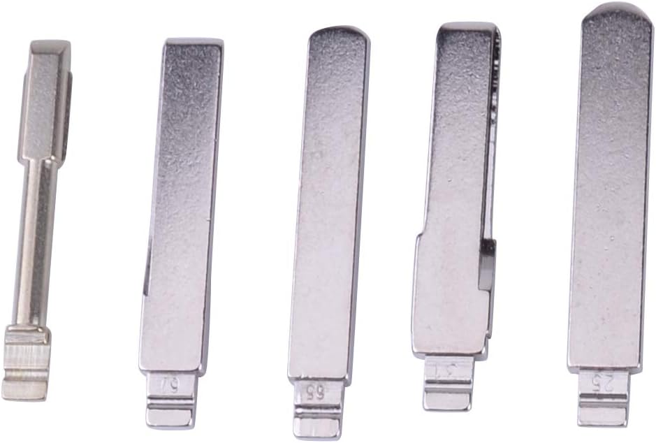 Close-up of five Eastar KEYDIY blank key blades, showing their metal construction