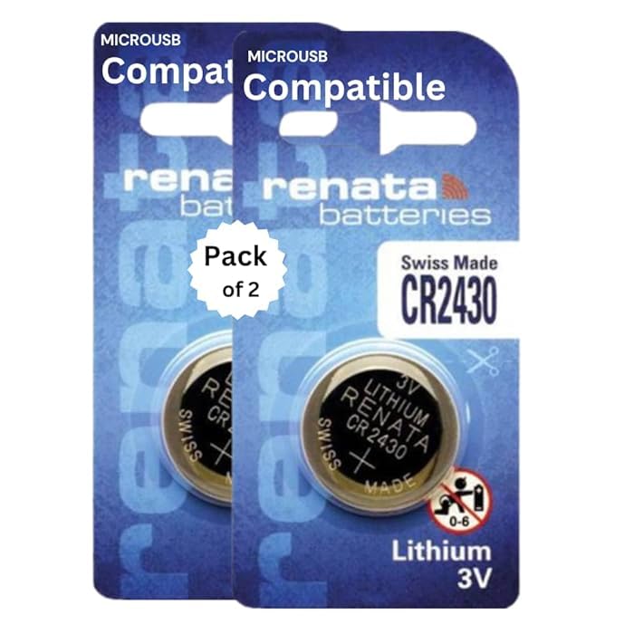 MICROUSB Compatible with Renata Cell CR 2430 Lithium Coin Button CR2430 Battery 3v, Suitable for Keyfobs, Scales Wearables & Medical Devices Freshly Pack (Pack of 2)