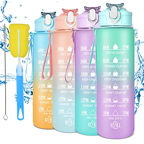 SUPPRUI Kids Water Bottle with Time Markings,700ML Motivational Water Bottles with Straw
