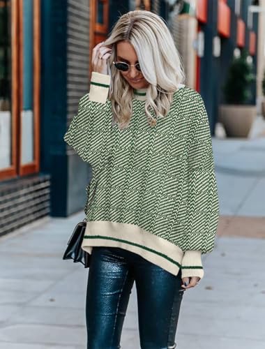 Image of Womens Sweaters Causal Crewneck Batwing Sleeve Knit Top Side Split Oversized Pullover Sweater Loose Jumper