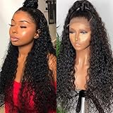 13x4 Curly Human Hair Wigs for Black Women Natural Color HD Transparent Lace Frontal Wigs Pre Plucked With Baby Hair Curly Lace Front Wig Human Hair Wet And Wavy Virgin Hair 150% Density 20 Inch