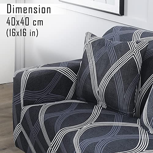 Image of HOKIPO Polyester Blend Stretchable Cushion Cover 16 inch x 16 inch, Pack of 4 (AR-4098-D18*4),Multicolor