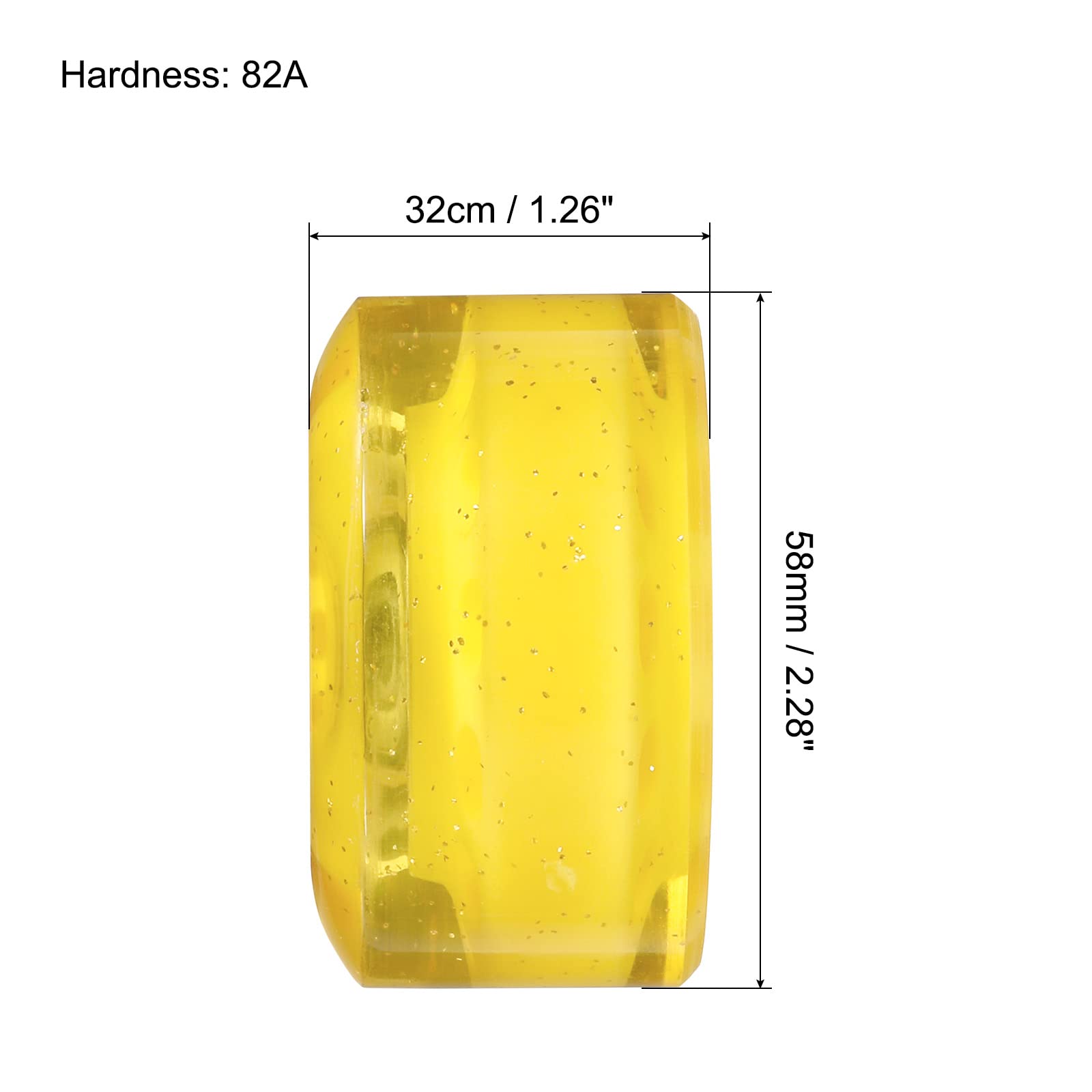 PATIKIL 32 x 58mm Rotelle Ruote Ruote con Cuscinetti, 4pz 82A Quad Skate Sostituzione per Doppia Linea Skate Skateboard Interni o Esterni, Brillante Giallo