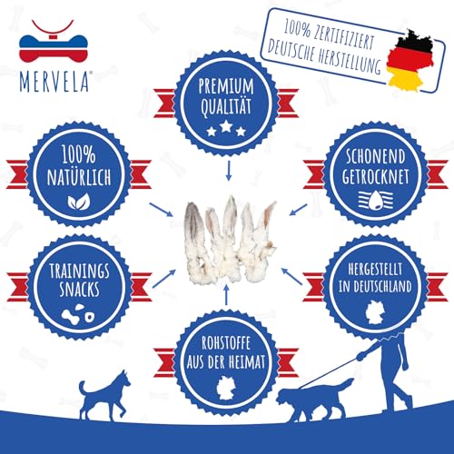 MERVELA® Hasenohren mit Fell für Hunde | 1 kg | 100% natürliche luftgetrocknete Kausnacks | hypoallergen & getreidefrei | unterstützt Verdauung & Zahnpflege 6