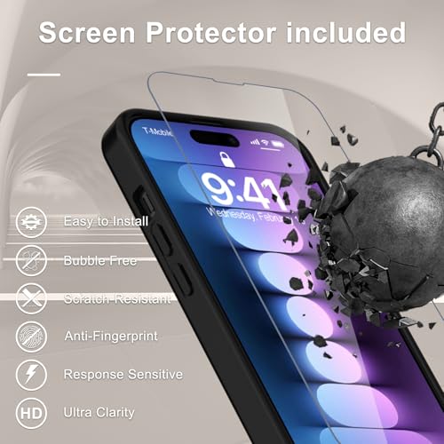 Image of YENAPOON for iPhone 15 Plus Case, iPhone 14 Plus Case, Matte Magnetic Phone Cover with 1 Screen Protector [Support for MagSafe] [Shockproof Military Grade Protection] Translucent Frosted Back, Black