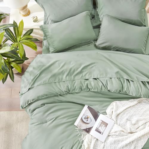 Image of Andency Oversized King Comforter Set Sage Green 120x98-7 Pieces Boho Tassel Bed in a Bag Soft Lightweight Bedding Sets, Fringe All Season Bed Set with Comforter, Sheets, Pillowcases & Shams