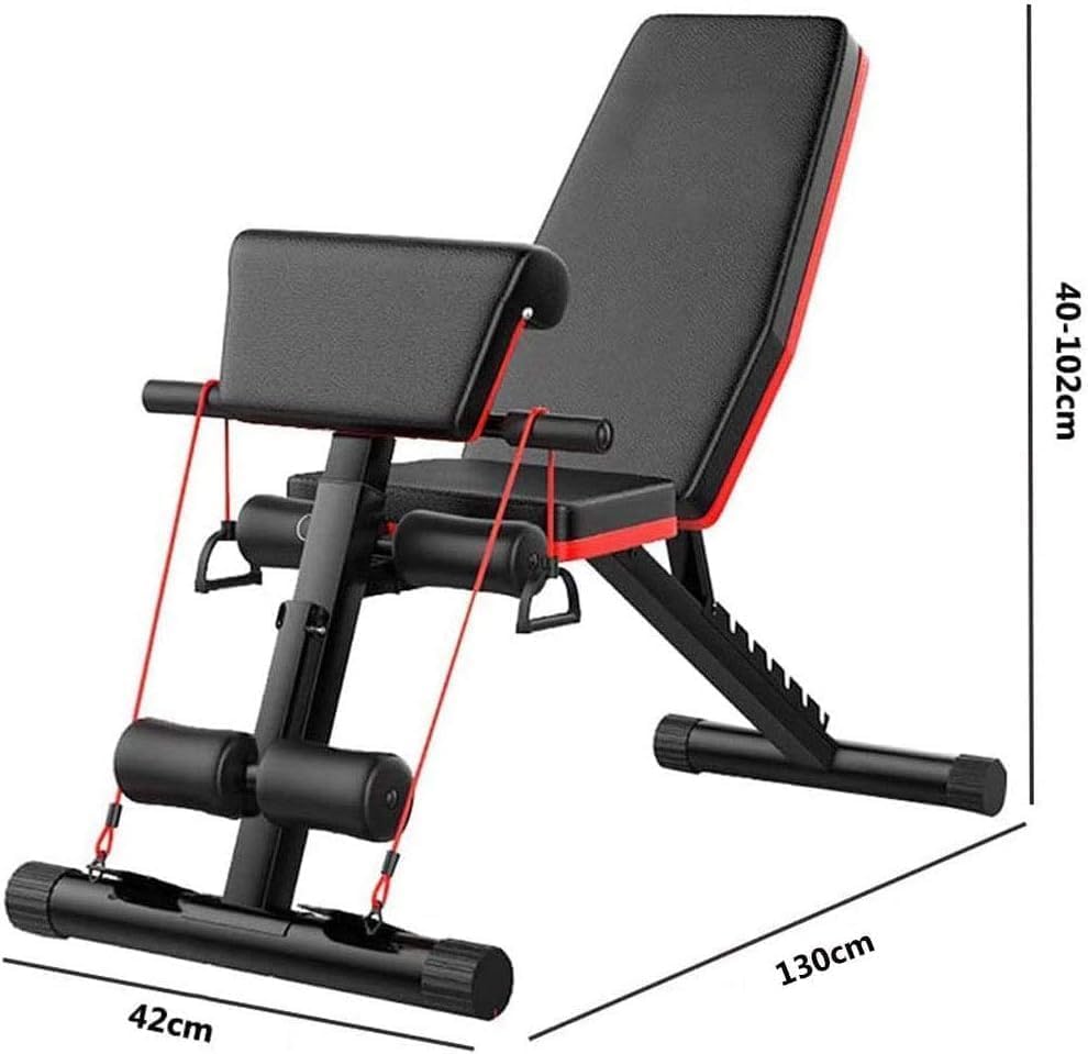 YOGIMOONI Home Bench Press Chair Dumbbell Stool Adjustable Dumbbell Exercise Bench Flat Weight Bench Foldable Sit Up Incline Abs Flat Fly Weight Press Rope - Stocks (Multi Color), 270 Kg 1