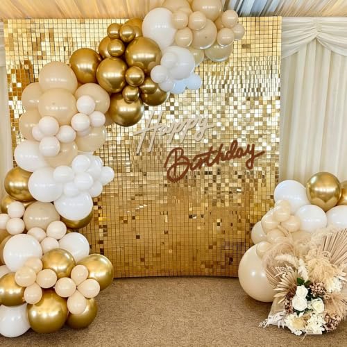 Image of TONIFUL Happy Birthday Sign for Backdrop - Glitter Brown Champagne Gold Felt Banner - Includes Dot Glue - Perfect for Birthday Party Backdrop,Wall Decr,Balloon Arch,Photo Background