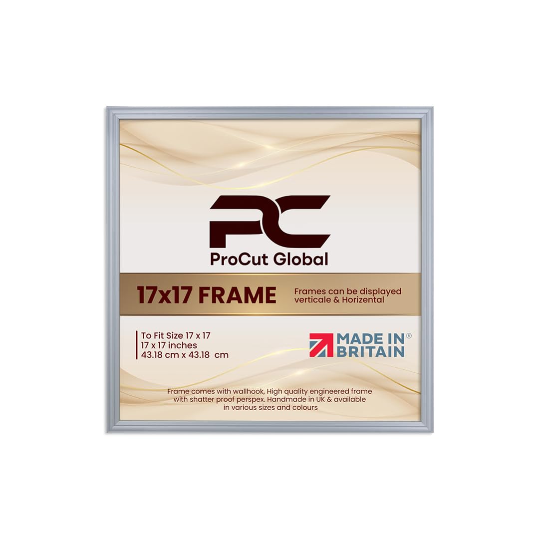 Procut Global 17x17 Silver Picture Frames - Classic Wooden Photo Frame with Shatterproof Perspex for Wall or Tabletop - Perfect for Posters, Certificates & Prints - Sizes & Colors Available