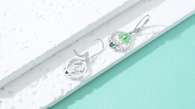 Boucles D'oreilles Trèfle Saint-Patrick Aksod - Émail Vert Porte-bonheur
