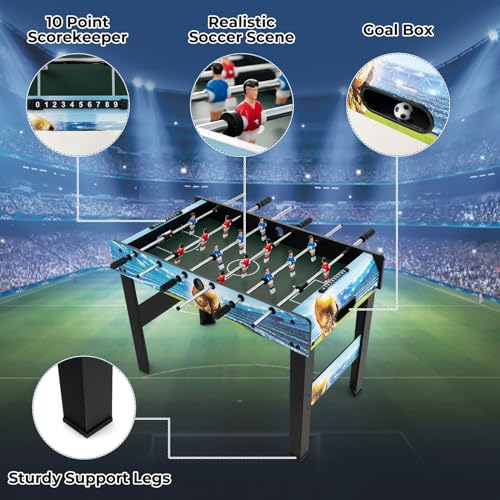 FANTASK 2 in 1 Tischkicker, Tischfussball inkl. 14 Kicker, 2 Bällen, Punktezähler & abnehmbaren Beinen, Kickertisch Erwachsene und Kinder, Spieltisch für Bars und Partys, 94 x 51 x 68,5 cm