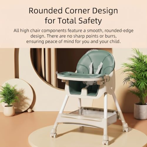 Image of 2-in-1 Convertible Baby High Chair for Feeding & Dining | Foldable High Chair with 5-Point Safety Harness, Double Removable Tray, Wide Footrest, Soft Cushion & Storage Basket | Lightweight Travel Friendly Baby Feeding Chair ( Green Color )