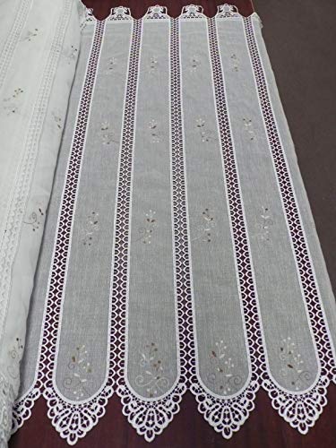 Visillo HOLANDES Cortina Cafe Guipure Color Crudo Bordado EN Marron Tostado Palas 10,5 CM Alto 123 CM Cover