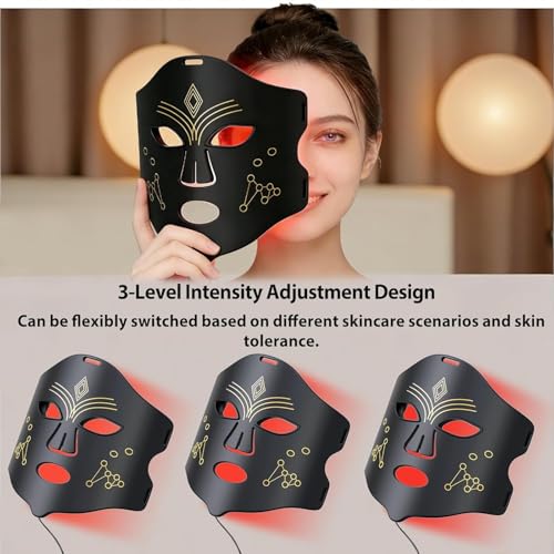 Image of Red Light Therapy for Face, LED Face Mask Light Therapy, 4 Light Modes with NIR, Red & Blue LED Light Therapy USB-C, Remote Control Portable LED Mask for Home & Travel (Black)