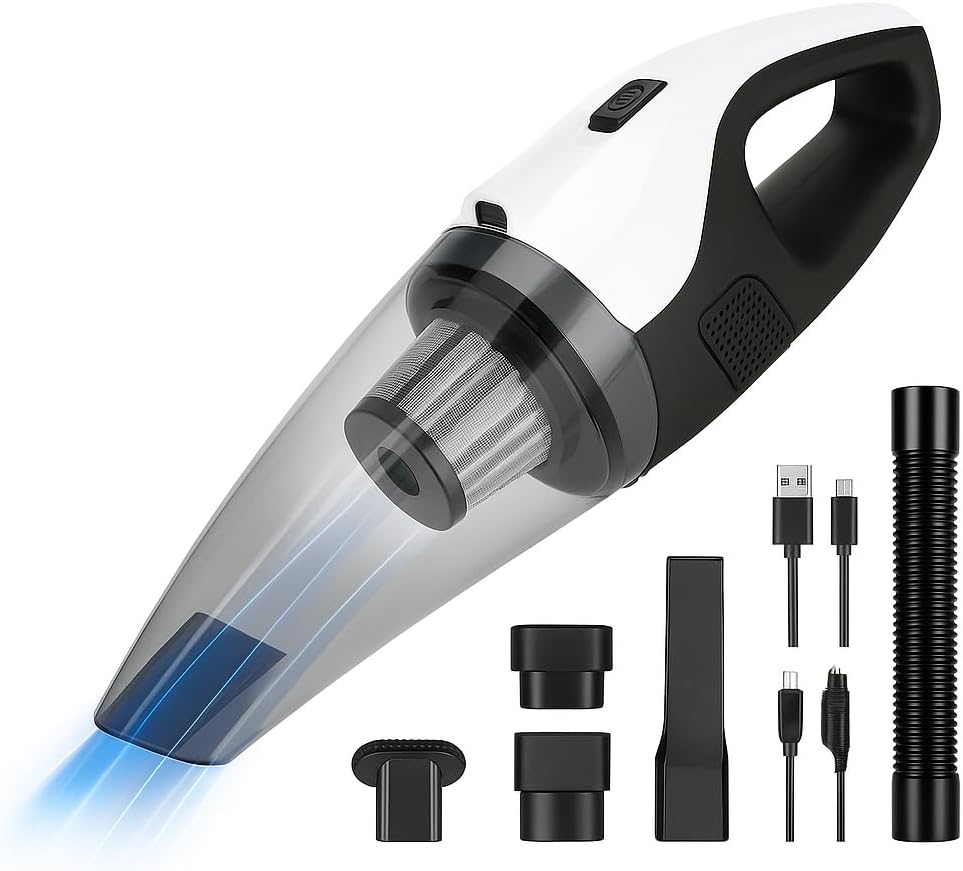 Handheld Cordless Vacuum, Lightweight Car Vacuum with 6000Pa Powerful Suction, Brushless Motor, LED Light, Compact Vacuum for Cleaning Car, Pet, Home, Office