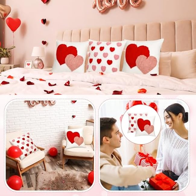 2 Pcs Valentine¡®s Day Throw Pillow Covers 18 x 18 Inch Embroidery Cushion Covers Love Heart Pillow Cases for Sofa Bed Home Indoor Outdoor Decor Valentine Gift Couple Presents