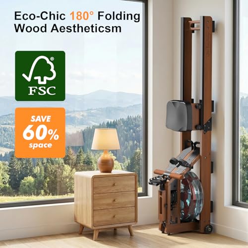 Rowing Machines for Home,Water Rowing Machine with Foldable Design,400LBS Capacity,LCD Monitor,Smooth Glide Rails,Comfortable Seat,Free App(Bluetooth) Supported for Immersive Water Rower&Home Gym