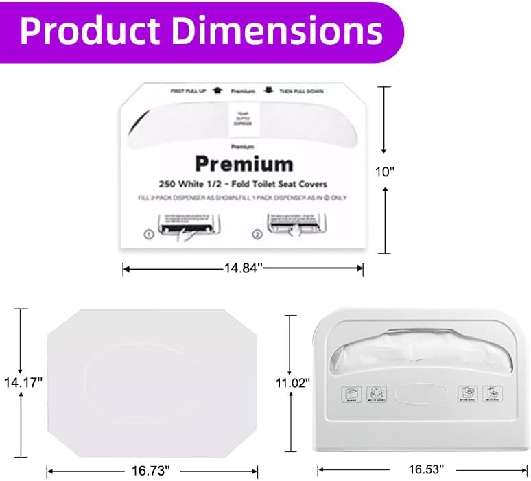 Flushable Toilet Seat Covers - 1000 Pcs, 4 Packs of 250 | Disposable, 14x16.5" Half-Fold | For Airplane, Camping, Public Restrooms | Adult & Kids Potty Training