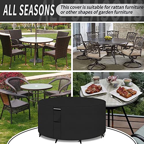 PATIO PLUS Garden Heavy Duty Table Covers Round with Air Vents, 600D Oxford Fabric Circular Patio Set Table Cover, Garden Furniture Set Cover Waterproof, Windproof, Anti-UV, 250x90cm, Black - Image 6