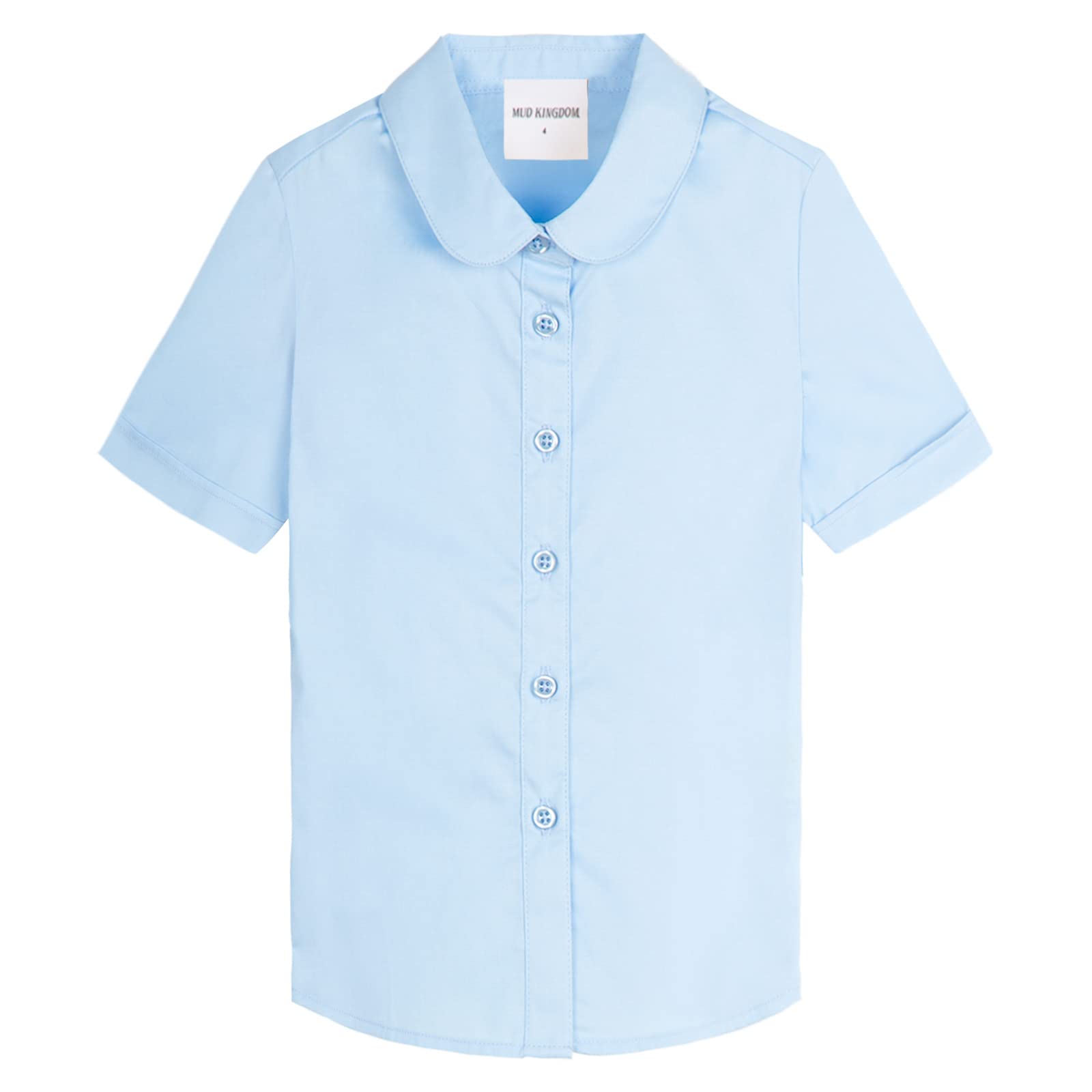 Mud Kingdom Girls Short Sleeve Shirt Peter Pan Collar School Uniform Poplin Blouse