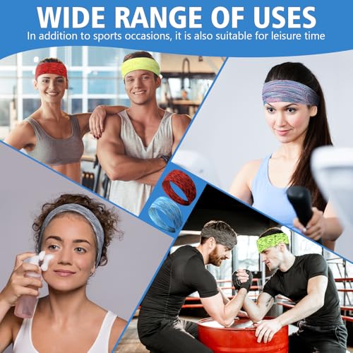 Image of 18 Pcs Sports Sweatbands for Men Women Camo Headbands Workout Non Slip Headbands Breathable Head Band Fitness Stretchy Unisex Hairband for Yoga Running Cycling Ball