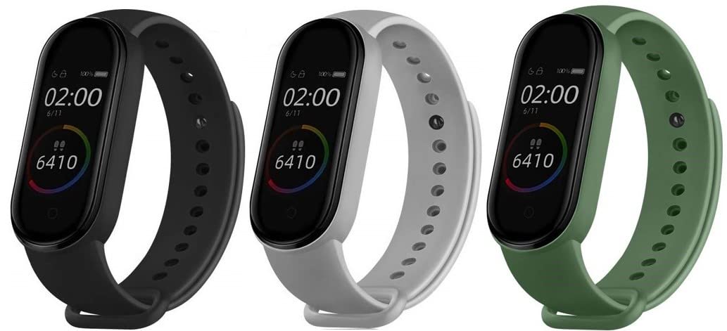 Qai Soft Silicone Replacement Combo Pack of 3 Band Strap Compatible with Xiaomi Mi Band 5 / Mi Band 6 (CHIP/Device NOT Included) (Black/Grey/Light Green)-image-22