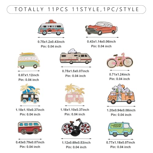 Image of KISSITTY 11pcs Vehicle Brooches Cartoon Enamel Pin Bus Motorbike & Bicycle Shape Enamel Lapel Badge Brooch Pins for Backpack Clothes Jackets Suits Coats