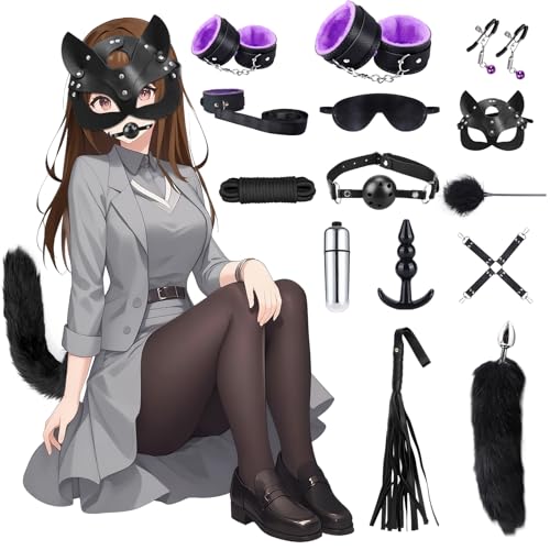 SM Bondage Kit 15 Piezas Ninonly Kit de BDSM Juguetes Sexuales Perfecto para Parejas BDSM Restraints Kits con Máscara de Zorra, Sexual Esposas para Principiantes y Experimentados (Púrpura)