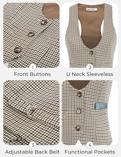 GRACE KARIN Women's Suit Vest Top, Dressy Casual Sleeveless Button Wasitcoat, Fromal Steampunk Blazer For Work Office3