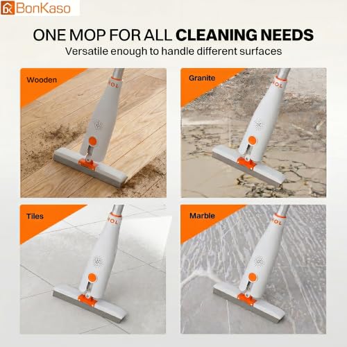 Image of BonKaso PVA Sponge Mop with Self-Wringing Mechanism, High Absorbency Sponge Head, 360 Movement, Detachable Replaceable Mop Head for Wet Floor Cleaning on Tiles Marble Granite Wooden Floors