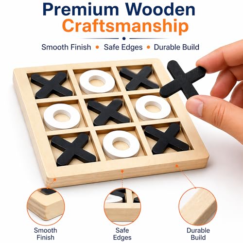 Image of Wudly Wooden Tic Tac Toe Game for Kids & Adults | Classic XOXO Strategy Board Game | Zero & Cross Brain Puzzle Travel Toy | Festival & Birthday Gift | 1 Piece | Random Color