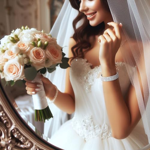 Kucheed Rhinestone Stretch Bracelets, Twinkle Diamond Tennis Bangle, Silver Crystal Sparkling Bridal Stackable Bracelet Jewelry, Bling Shining Wedding Party Elastic Band Bracelet for Women4