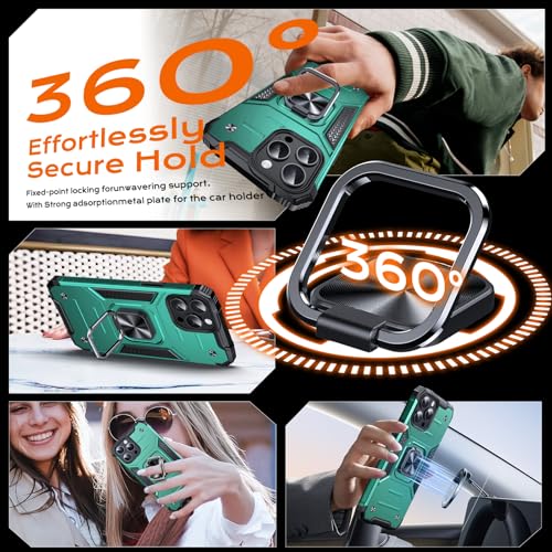 Image of Anqrp Heavy Duty Case for iPhone 15 Pro Case with Enhanced Ring Holder Grip Stand, Military Grade Shockproof Rugged Drop Protective Silicone Hard Slim iPhone 15 Pro Phone Case Cover,Forest Green