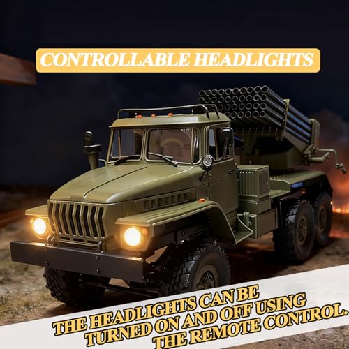 Image of 1:16 Scale RC Truck, 6WD Military Transport Remote Control Car, All-Terrain Off-Road Vehicle with Full Proportional Control, LED Lights & Openable Doors, Hobby Toy for Adults and Collectors