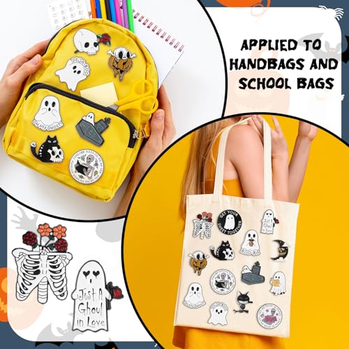 Image of Sasylvia 20 Pcs Halloween Pins Skull Spooky Skeleton Horror Dark Goth Ghost Brooch Pins for Women Men Bag Jacket Backpack Hat Pant Clothes Accessories