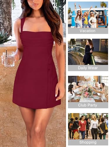 Image of Women's Sexy Ruched Mesh Midi Short Dresses for Women Square Neck Fitted Elegant Club Party Cocktail Dress