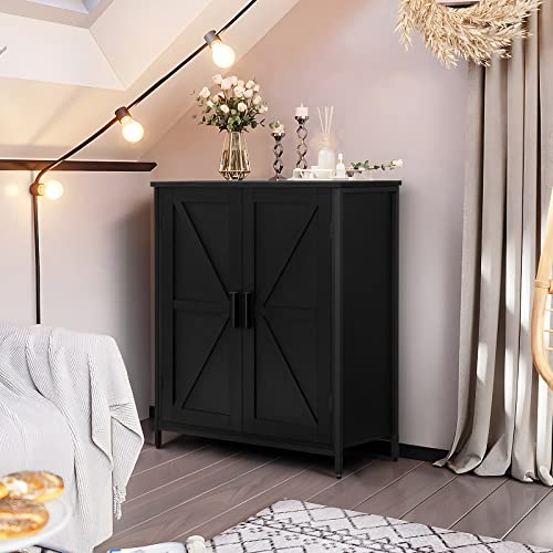 Weenfon Storage Cabinet, Industrial Floor Cabinet With 2 Doors & 1 Shelf, Wooden Freestanding Storage Cabinet With Metal Frame, Buffet Cabinet, For Living Room, Bedroom, Rustic Brown & Black #TOP3
