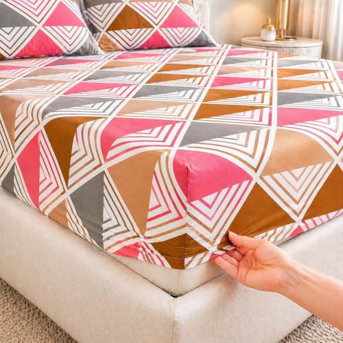 Image of Castiqa Elastic Fitted Supersoft Premium Polycotton 200TC King Size Bedsheets with 2 Pillow Covers (Fits Upto Mattress of 8Inches) (Pink, Full 72x78x8Inch)