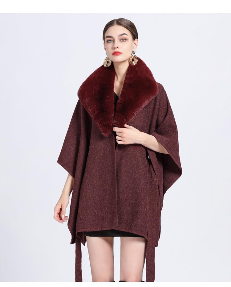 Poncho di Lana da Donna, Abbigliamento Invernale, Cammello, Pelliccia Sintetica, Ampio Risvolto, Cardigan con Cintura, Mantello, Sciarpa Calda E Oversize, Coperta, Scialle, Giacca, Elegante