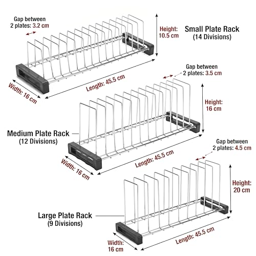 Image of Stainless Steel Plate Rack for Kitchen | Dish & Plate Stand Organizer | Rust-Resistant Countertop Plate Holder with Stable Base | Space Saving Design (Small 14 Slot /Medium 12 Slot /LARGE 9 Slot)