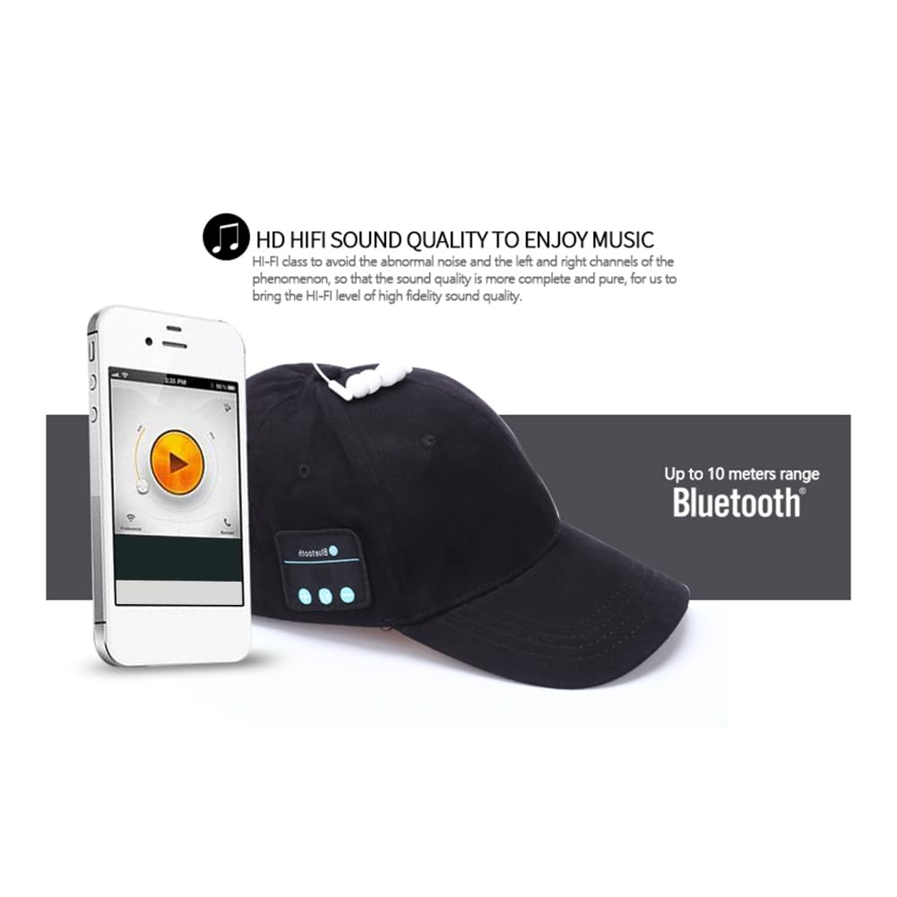 Casquette Avec écouteurs Intégrés Bluetooth - Casquette De Baseball Musicale, Microphone Pour Appels, Batterie Rechargeable, Noire