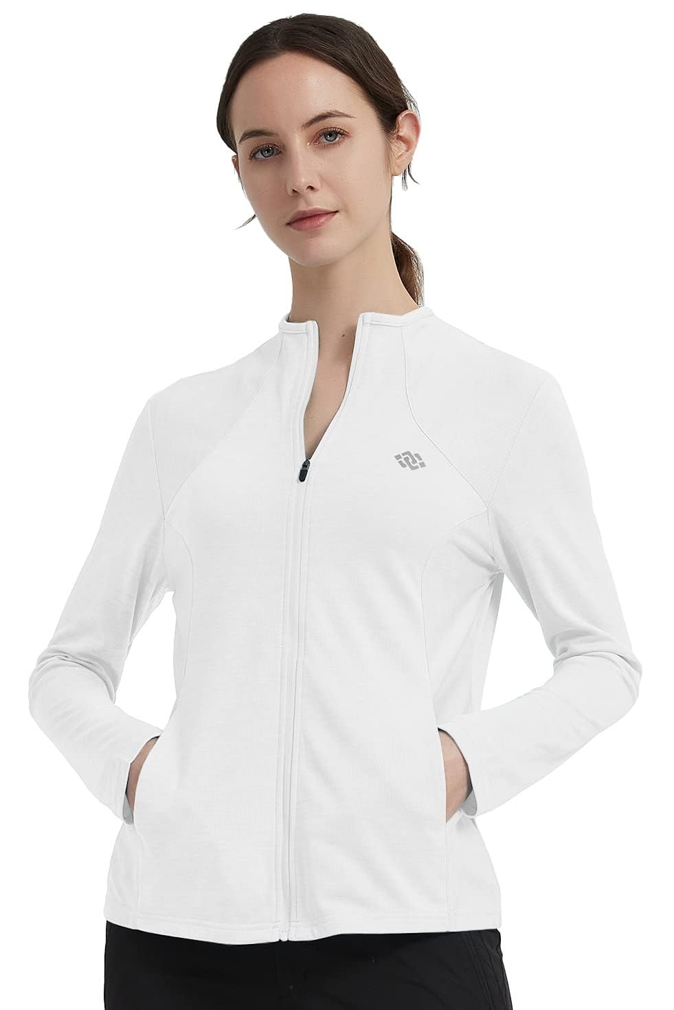 MoFiz Chaqueta Deportiva Mujer Sudadera Ligera de Manga Larga Transpirable con Cremallera Completa Cuello Redondo sin Capucha Running Fitness Yoga - 5