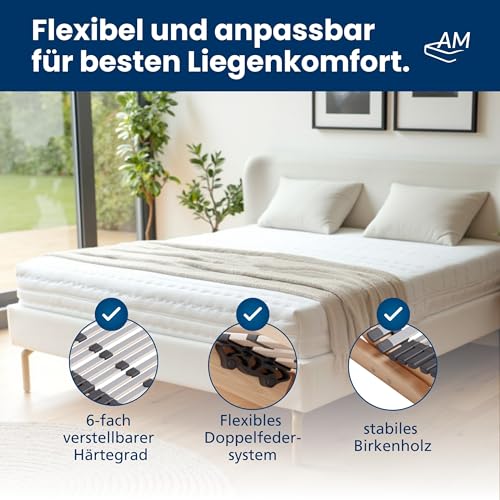 AM Qualitätsmatratzen 7 Zonen Lattenrost 140x200 verstellbar mit 44 Federleisten - Made in Germany - Verstellbarer Lattenrost 140x200 - Kopf und Fußteil - Holmabsenkung für Schulter und Becken – Bild 8