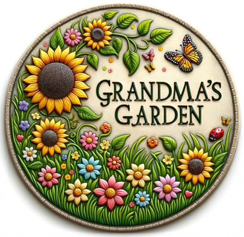 VEOJEIN Grandma's Garden Stepping Stone 9.45’ Durable Garden Décor with 3D Hand-Painted Sunflower Design – Gift for Grandma, Mom, Wife, Mother’s Day, Christmas, Birthdays