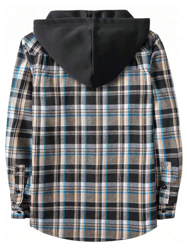 Image of Verdusa Men's Plaid Shirt Long Sleeve Button Down Flannel Shirt Casual Hoodie Jacket with Hooded Black Medium