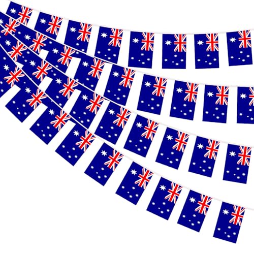 AhfuLife 10M Guirlande Drapeau Australie, 1Pcs Banderole Drapeaux Australiens, 30 Petit Drapeaux du Australie Double Face pour Decor la Coupe du Monde Fête Nationale Anniversary Bar Jardin