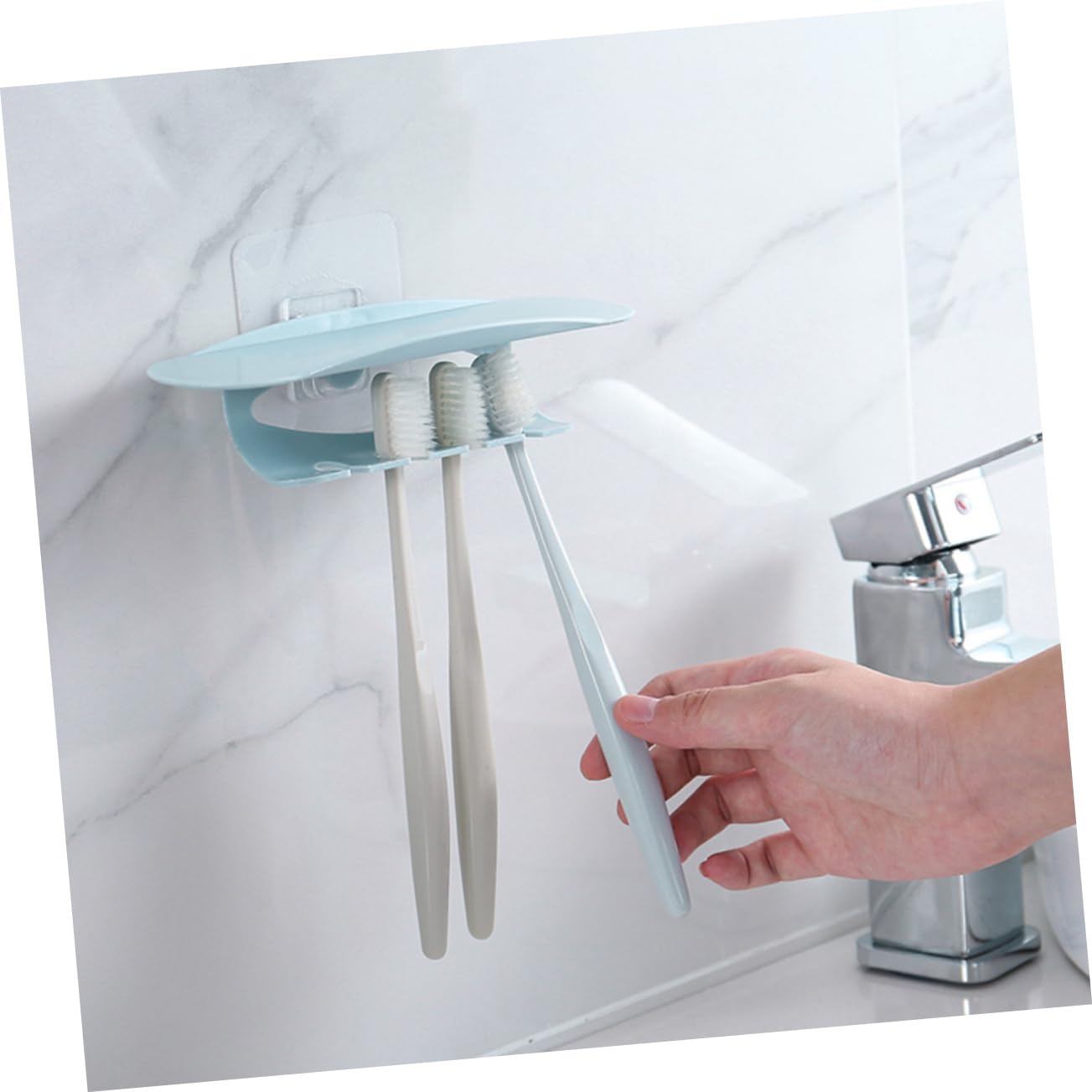 Alipis 6pezzi Portaspazzolino Da Parete Con Supporto Per Dentifricio Design Adesivo Senza Forature Organizzatore Per Bagno Blu e Beige Facile Installazione e Risparmio Di Spazio