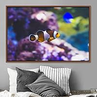 Framed Canvas Wall Art Clownfish Colorful Fish Group Marine Life Multicolor Nautical Photography Realism Ultra - 16x24 inches